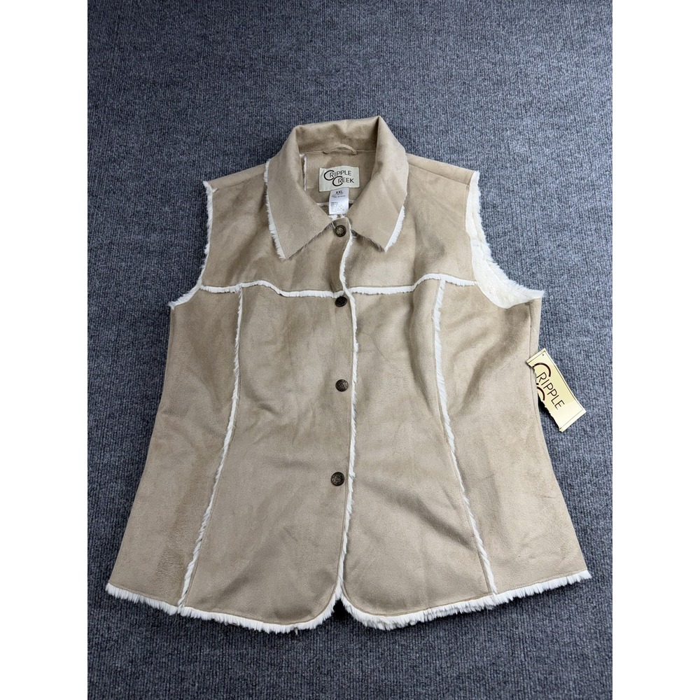 Cripple Creek Vest Womens 2XL‎ Tan Faux Suede Sherpa Lined Western Button Front